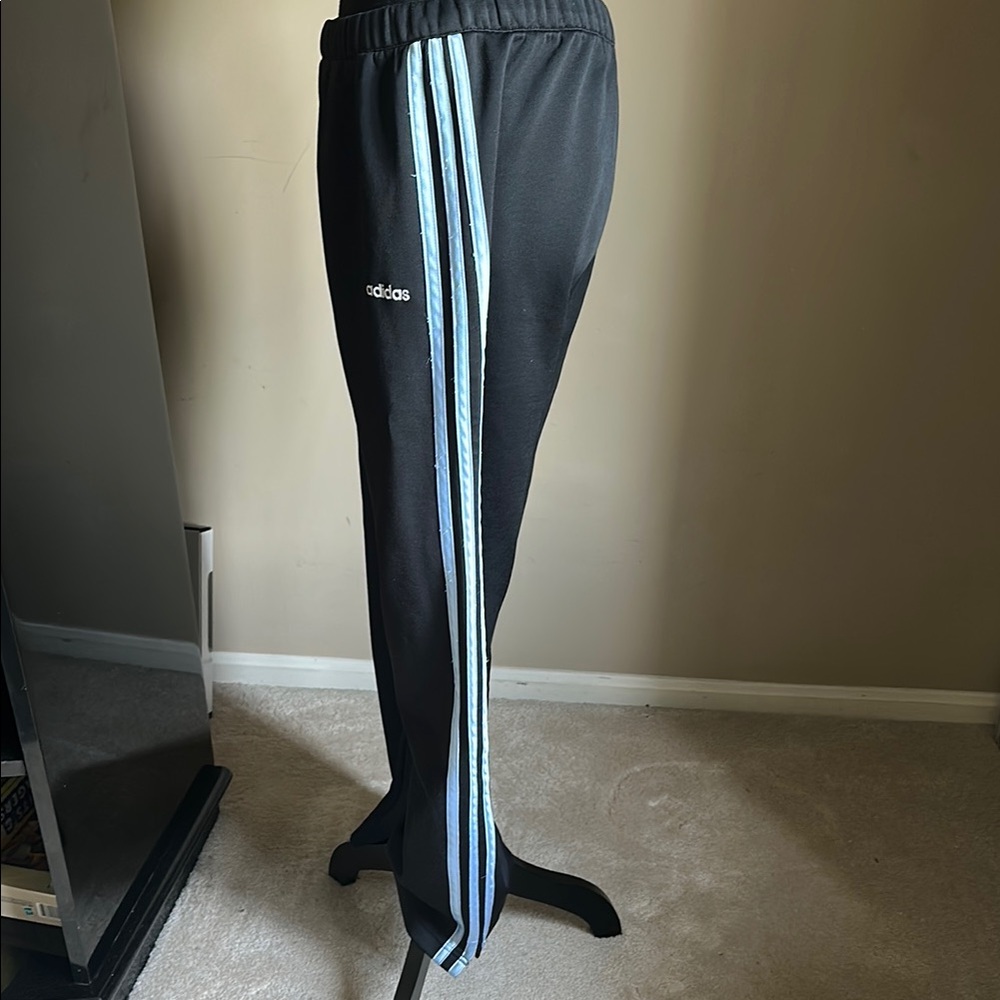 Adidas Black Track Pants with Light Blue Stripes/ Back Pocket - Picture 5 of 14
